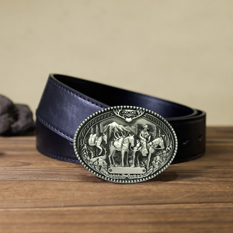 Ceinture en cuir à boucle pour homme avec motif de cheval de cow-boy