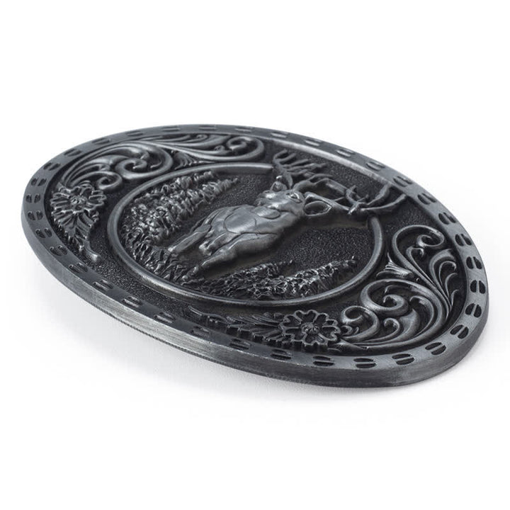Ceinture en cuir à boucle drapeau américain pour homme avec motif de chasseur de cerfs
