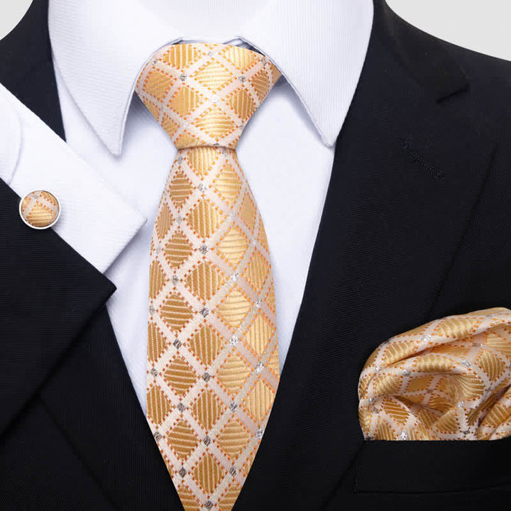 Ensemble de cravates à carreaux dorés et bisque de bon goût pour hommes, 3 pièces 