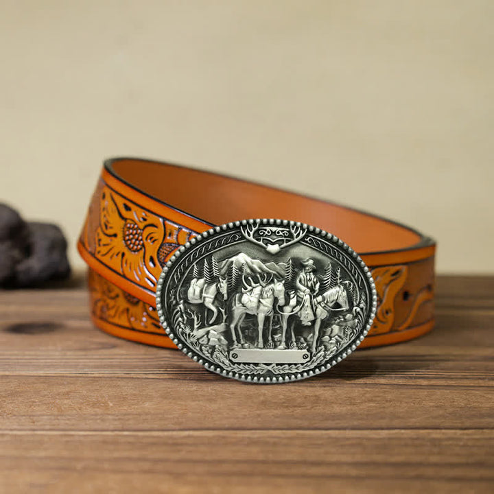 Ceinture en cuir à boucle pour homme avec motif de cheval de cow-boy
