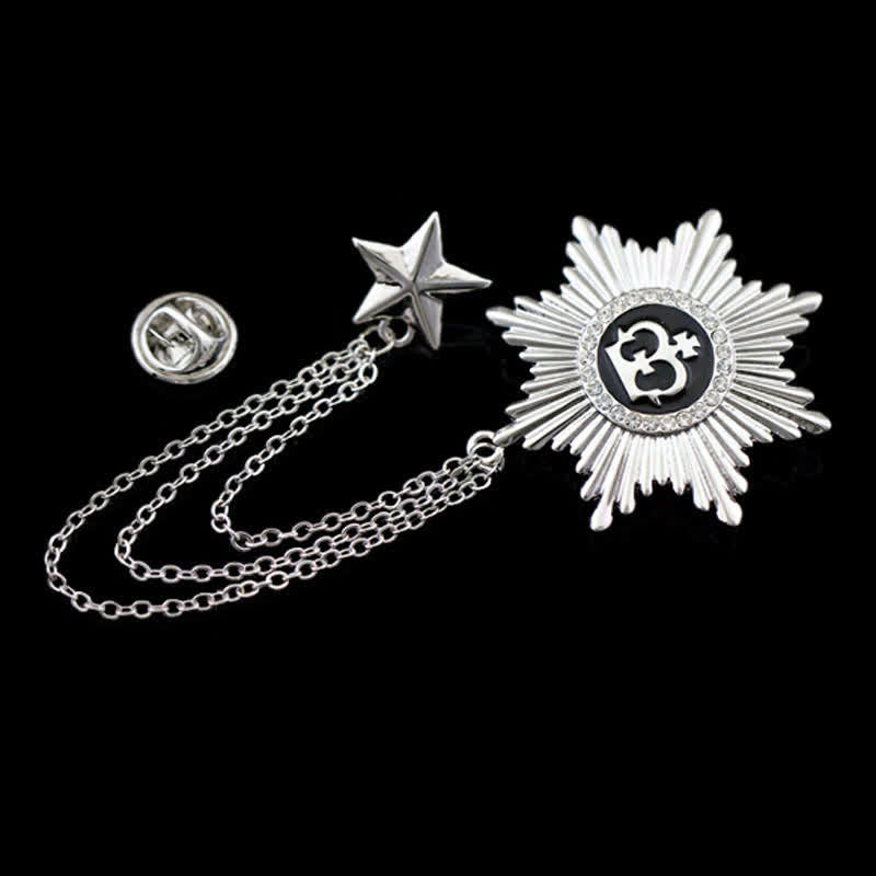 Broche chaîne octogonale en forme de couronne étoilée pour homme