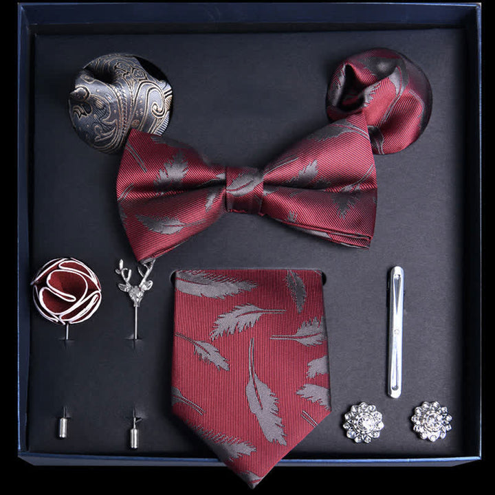 Lot de 8 nœuds papillon en forme de fleur et de feuilles rouge foncé - Coffret cadeau