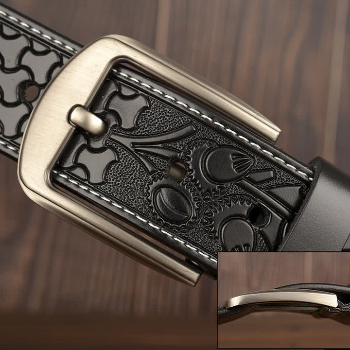 Ceinture en cuir à motif floral en relief pour homme