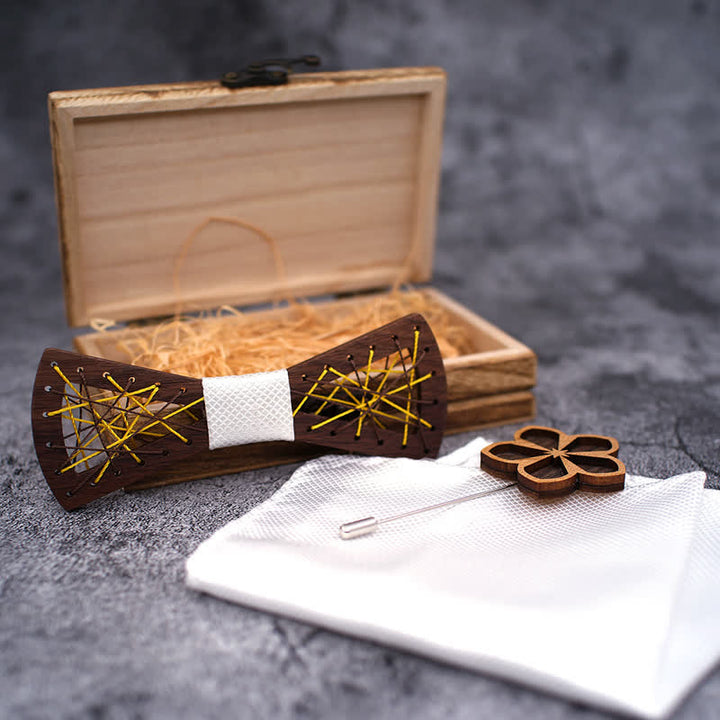 Ensemble de 3 nœuds papillon en bois tissés et brodés pour hommes
