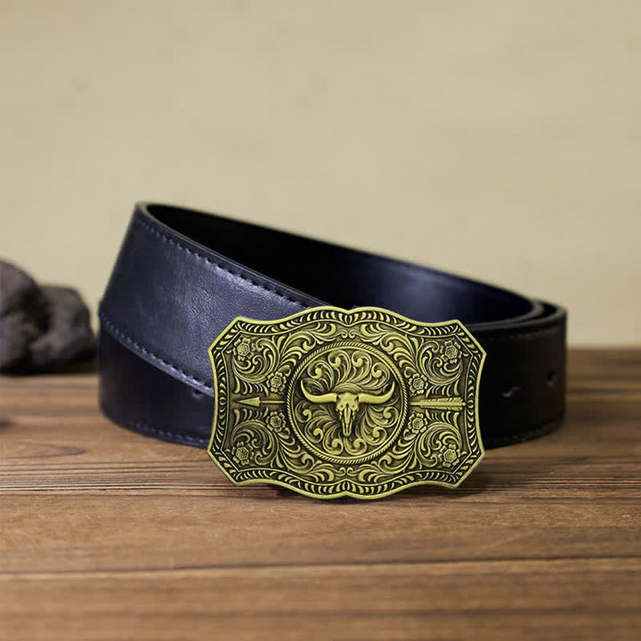 Ceinture en cuir à boucle en forme de flèche de taureau à longue corne pour homme