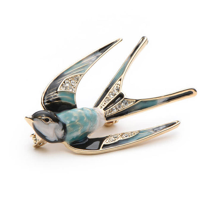 Jolie broche hirondelle en émail pour femme