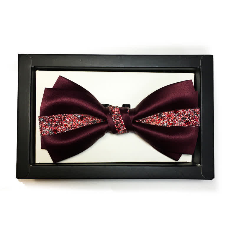 Pochette de costume pour homme avec nœud papillon et strass de couleur rouge