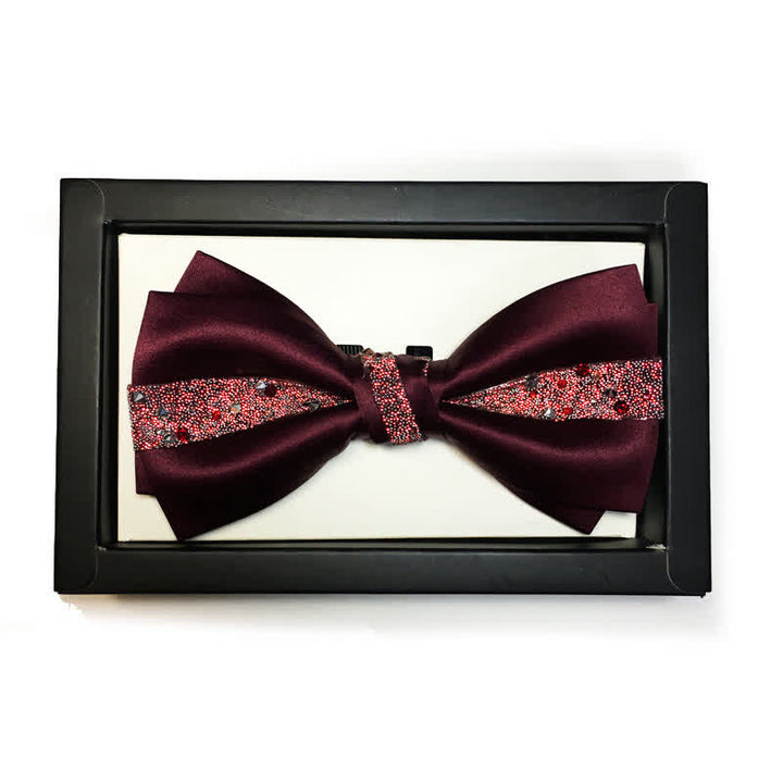 Pochette de costume pour homme avec nœud papillon et strass de couleur rouge