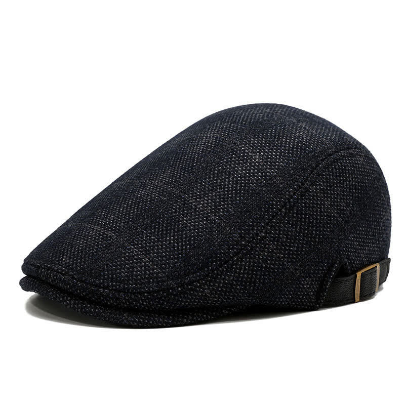 Béret à casquette plate en polaire à carreaux pour artiste - Bleu Noir - Réglable (environ 22"-23 1/4") - image 0