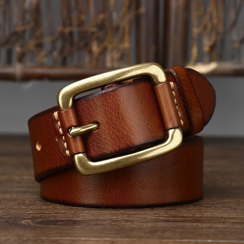 Ceinture en cuir à boucle en cuivre épais pour homme
