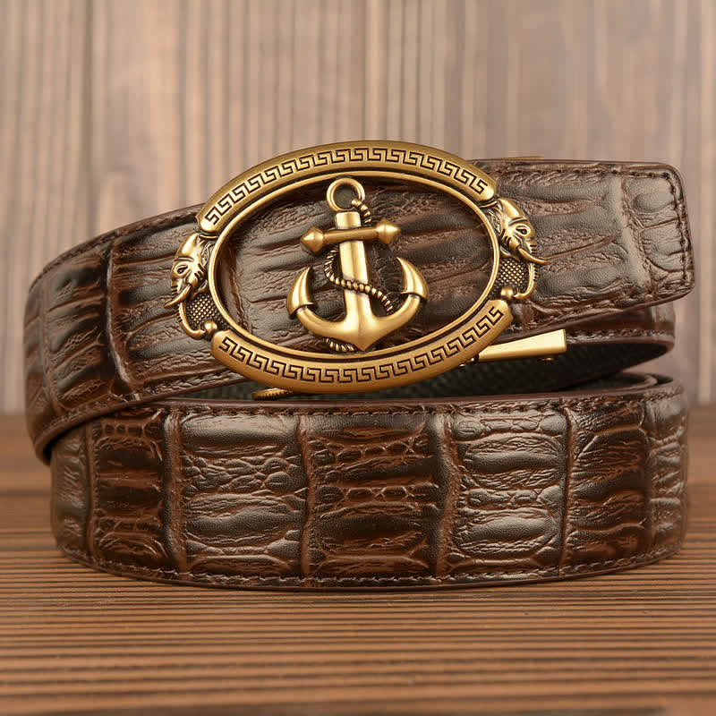 Ceinture en cuir gaufré crocodile pour homme, motif ancre nautique