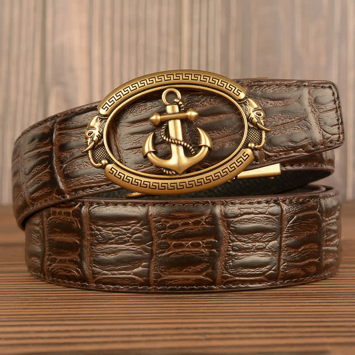 Ceinture en cuir gaufré crocodile pour homme, motif ancre nautique