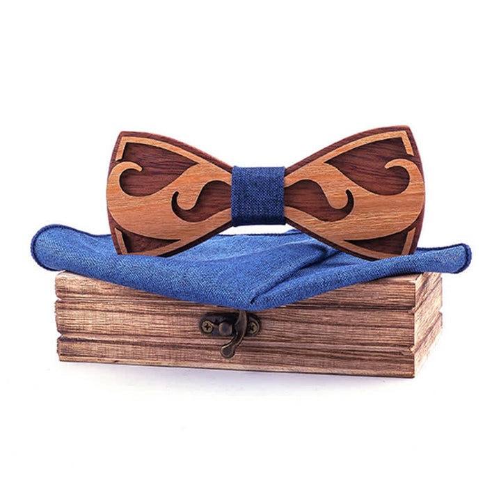 Lot de 2 nœuds papillon en bois pour hommes avec barbe sculptée