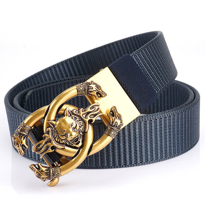 Ceinture en nylon pour homme avec loups féroces en flammes