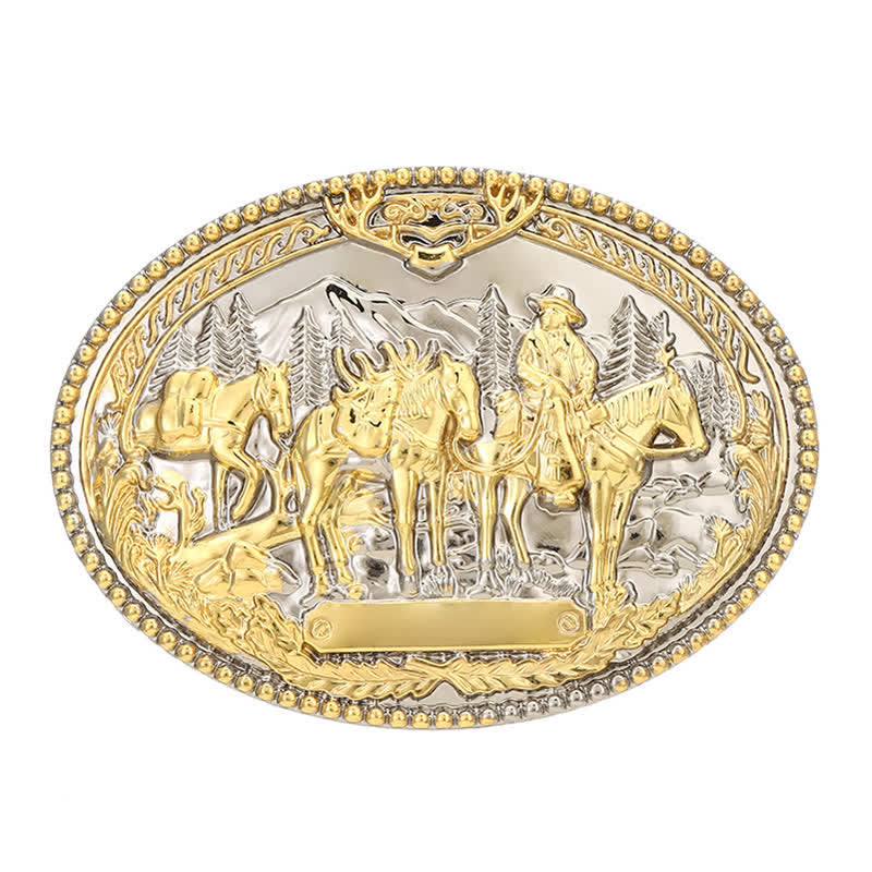 Ceinture en cuir à boucle pour homme avec motif de cheval de cow-boy