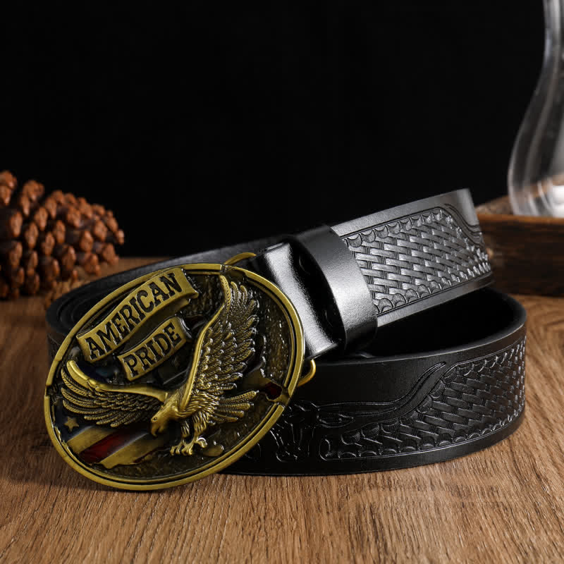 Ceinture en cuir pour homme avec motif aigle à tête blanche American Pride