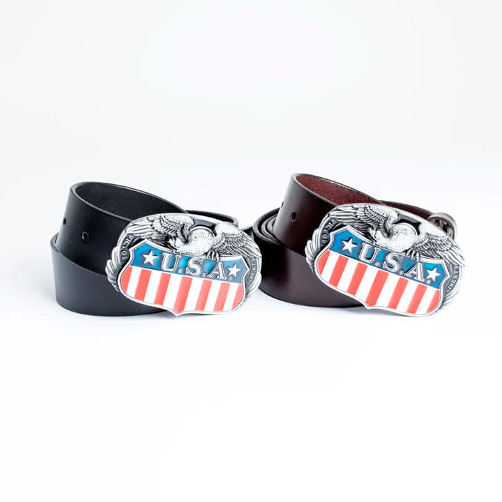 Ceinture en cuir pour homme avec drapeau américain et aigle volant