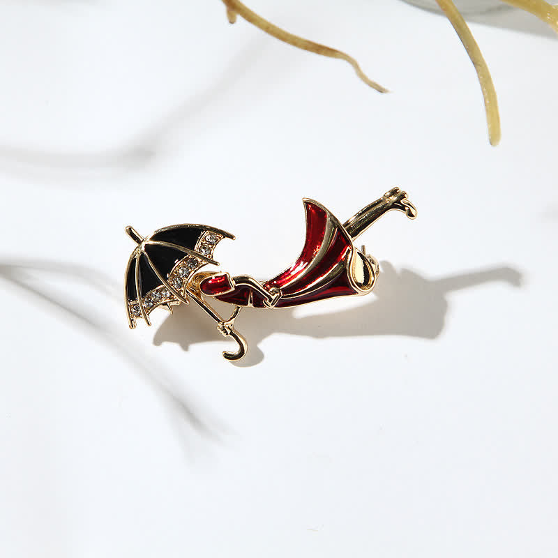Broche femme en forme de parapluie rouge