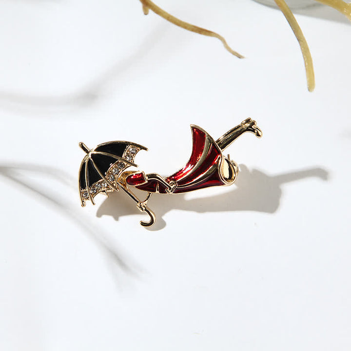 Broche femme en forme de parapluie rouge