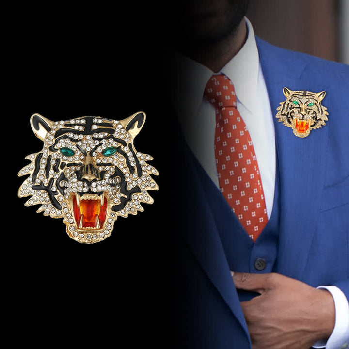 Broche rétro tête de tigre pour homme