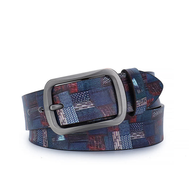 Ceinture en cuir véritable à motif graffiti bleu marine