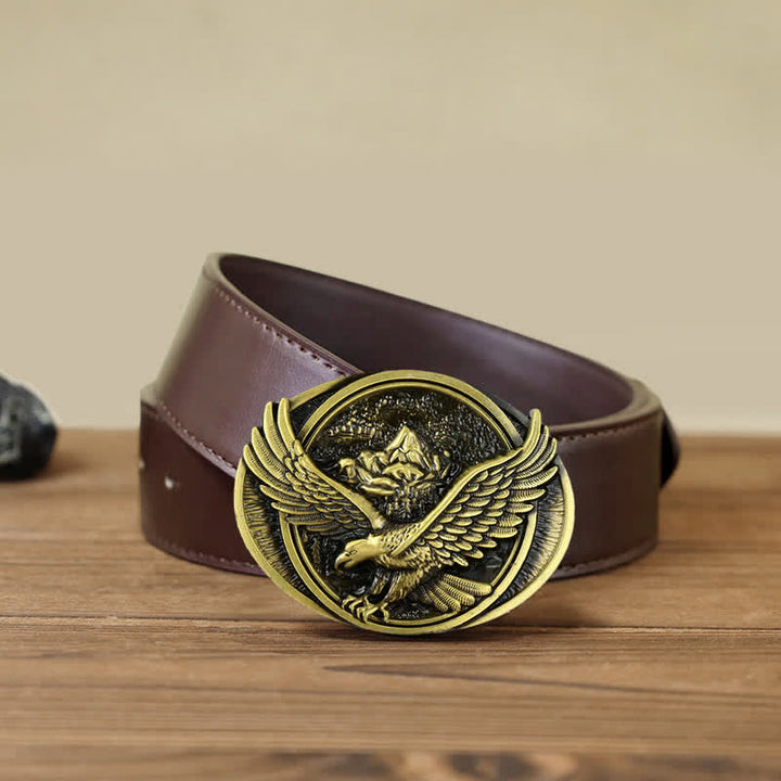 Ceinture en cuir à boucle pour homme avec motif d'aigle volant dominant