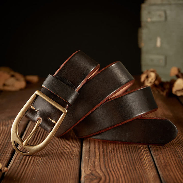 Ceinture en cuir robuste avec boucle en cuivre pour homme