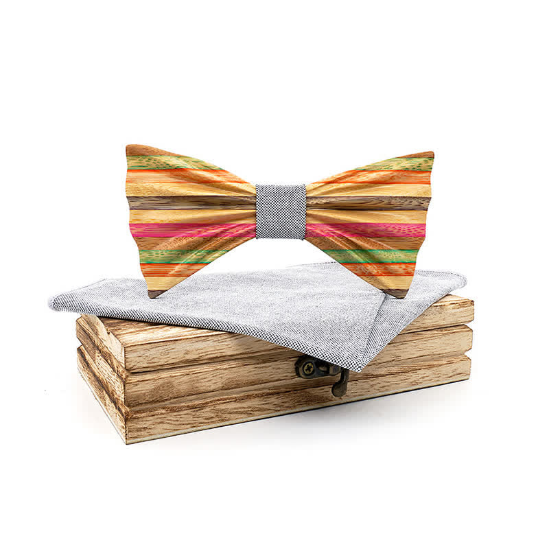 Lot de 2 nœuds papillon en bois froissés arc-en-ciel pour homme