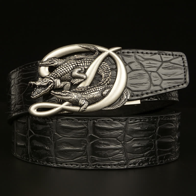 Ceinture en cuir à motif alligator avec boucle en crocodile pour homme