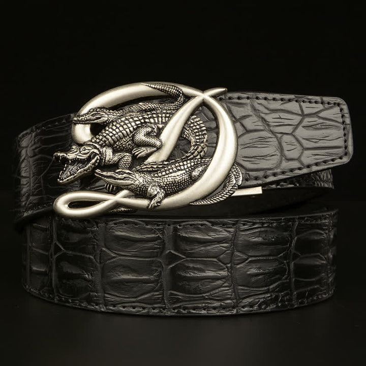 Ceinture en cuir à motif alligator avec boucle en crocodile pour homme