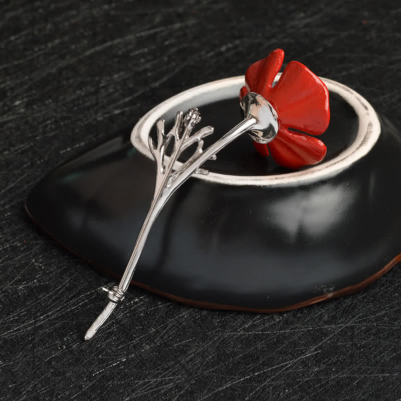 élégante Broche en forme de coquelicot rouge pour femme