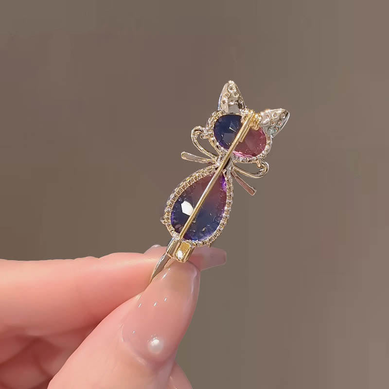 Broche en strass pour femme en forme de chaton mignon