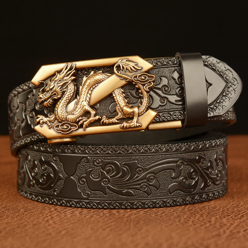Ceinture en cuir pour homme avec motif rétro dragon Z en relief