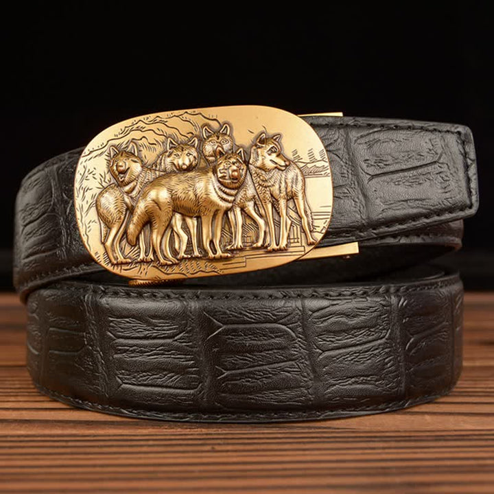 Ceinture en cuir à motif crocodile pour homme, motif Pack Of Wolves