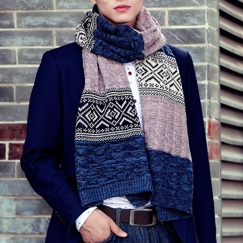 Écharpe en tricot à motif argyle pour homme avec blocs de couleurs