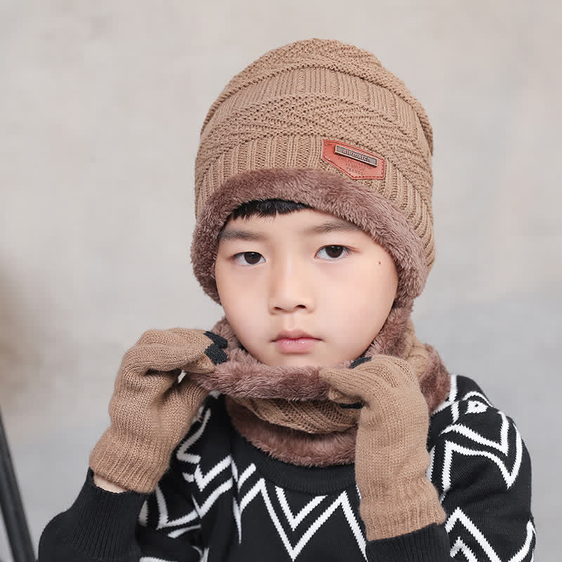Ensemble bonnet, écharpe, gants tricotés pour adulte et enfant 3 pièces