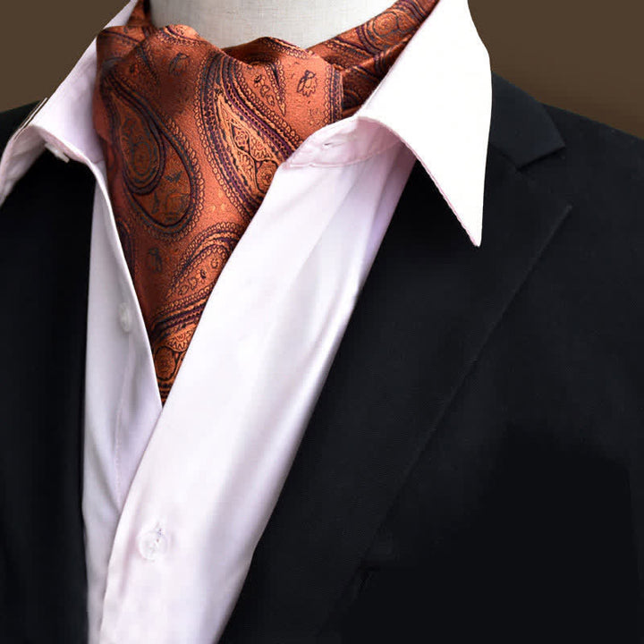Cravate Ascot Paisley à motif floral pour homme en chocolat