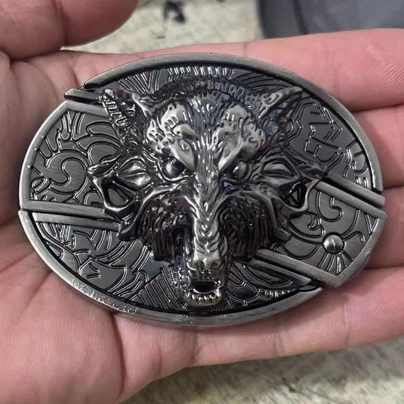 Ceinture en cuir pour homme avec couteau pliant caché en forme de tête de loup