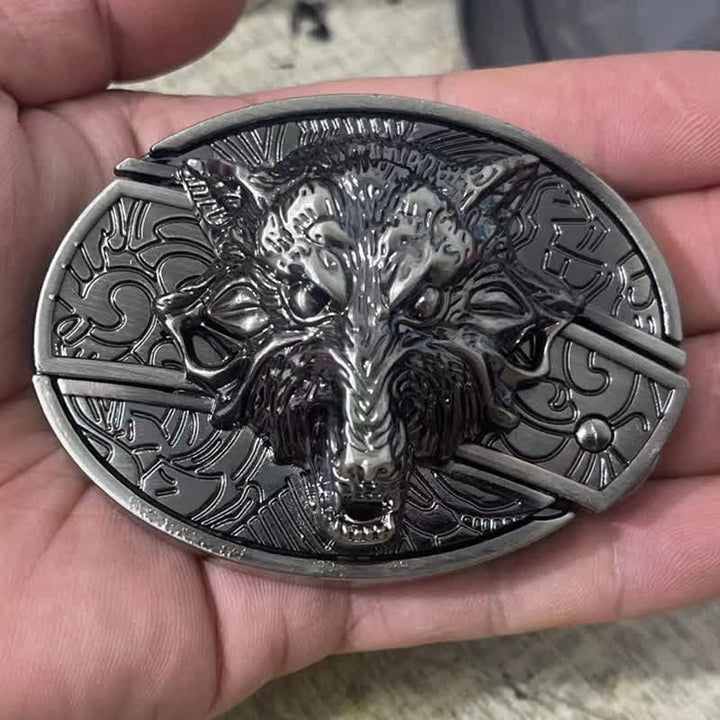 Ceinture en cuir pour homme avec couteau pliant caché en forme de tête de loup