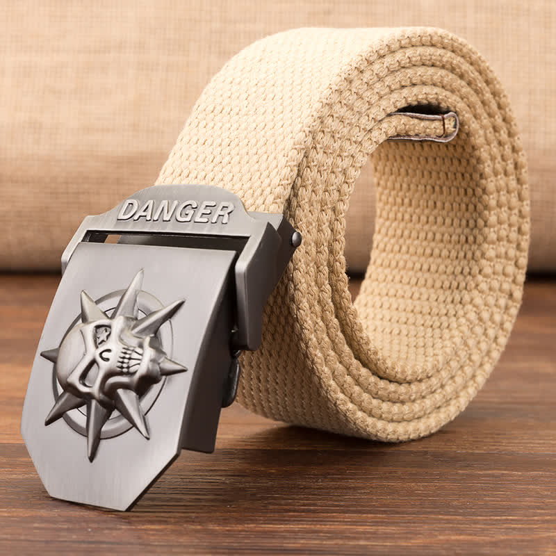 Ceinture en toile tissée à boucle automatique pour homme avec tête de mort