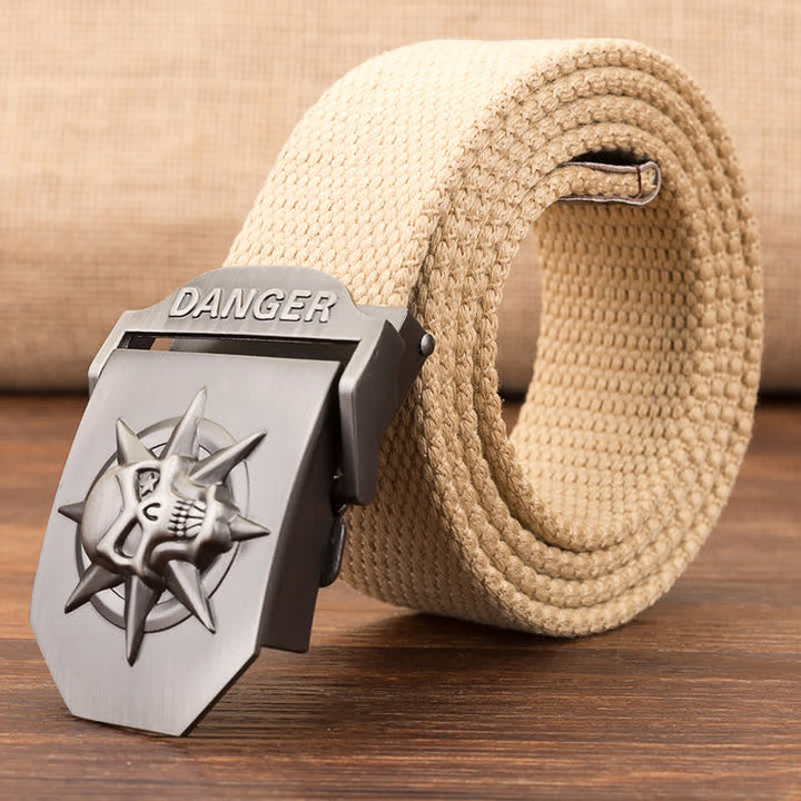Ceinture en toile tissée à boucle automatique pour homme avec tête de mort