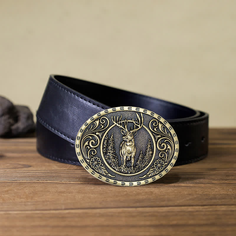 Ceinture en cuir à boucle drapeau américain pour homme avec motif de chasseur de cerfs