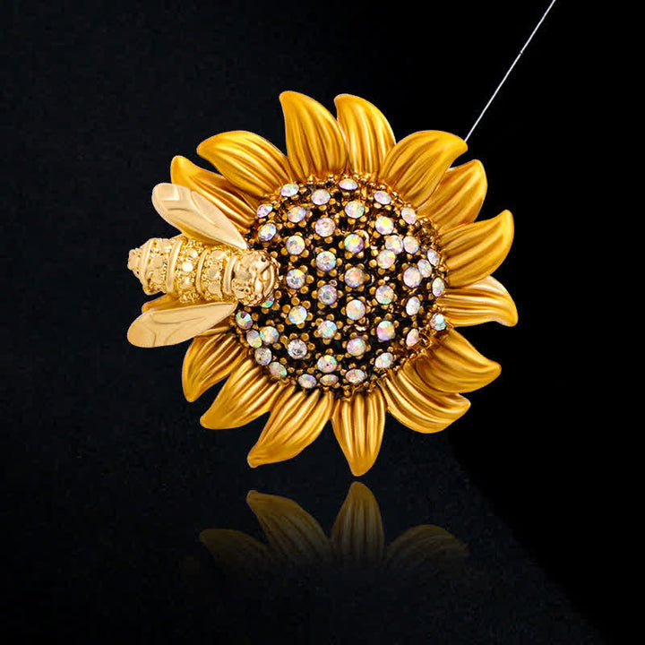 Broche pour femme en forme d'abeille et de tournesol