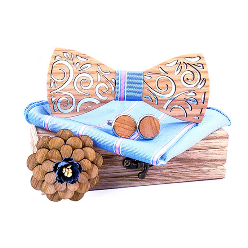 Lot de 4 nœuds papillon en bois à motif de feuilles creuses pour homme
