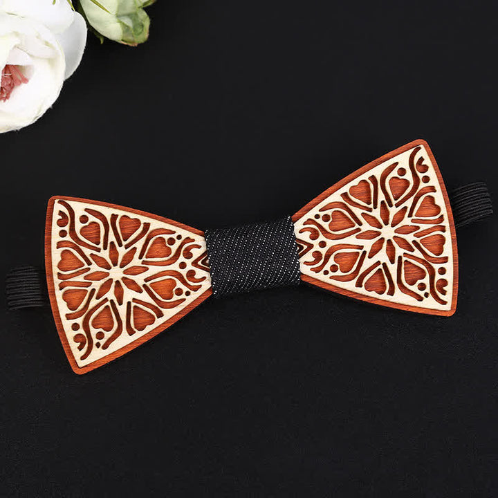 Nœud papillon en bois à motif floral majestueux pour homme