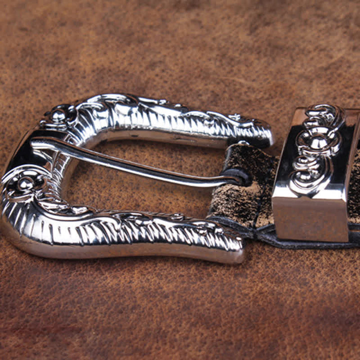 Ceinture unisexe vintage en cuir avec petit motif rose en relief