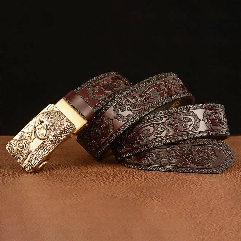Ceinture en cuir pour homme avec motif d'aigle et paysage animalier