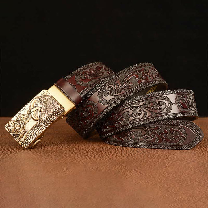 Ceinture en cuir pour homme avec motif d'aigle et paysage animalier