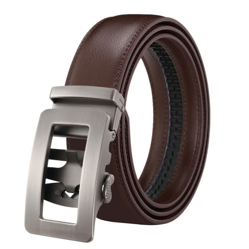Ceinture en cuir à boucle automatique creuse simple pour homme - Café - 46 - image 7