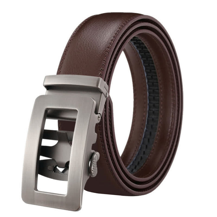 Ceinture en cuir à boucle automatique creuse simple pour homme - Café - 46 - image 7